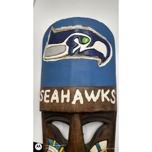 Seattle Seahawks NFL LOGO Tiki Totem Tribal Mascot Wall Statue 14.5Dorm Man Cave - Picture 5 of 6